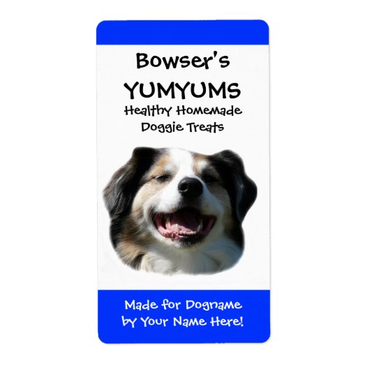 Gelukkige Australische Herder aangepaste Hond Trea Etiket (Voorkant)