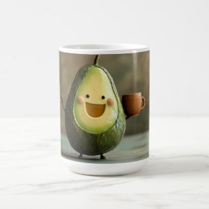 Gelukkige avocado genieten van een kopje thee koffiemok