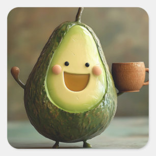 Gelukkige avocado genieten van een kopje thee vierkante sticker