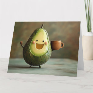 Gelukkige Avocado Genietend van een Kopje Thee Kaart