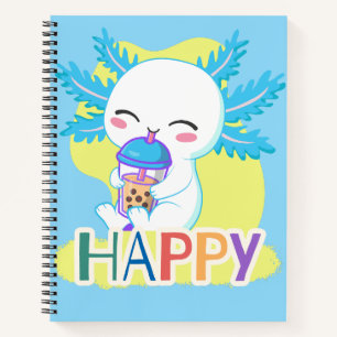 Gelukkige Axolotl met Boba Thee – Mooie Kawaii Bub Notitieboek