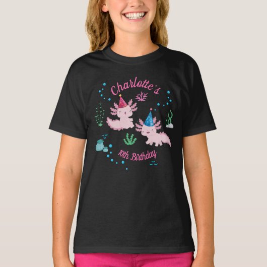 Gelukkige Axolotl verjaardag meisje T-shirt (Voorkant)