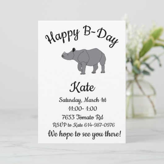 Gelukkige B-day Indiase neushoorn Afrika Dier Kaart (Staand voorkant)
