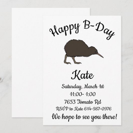 Gelukkige B-day Kiwi tropische vogel Kaart (Voorkant / Achterkant)