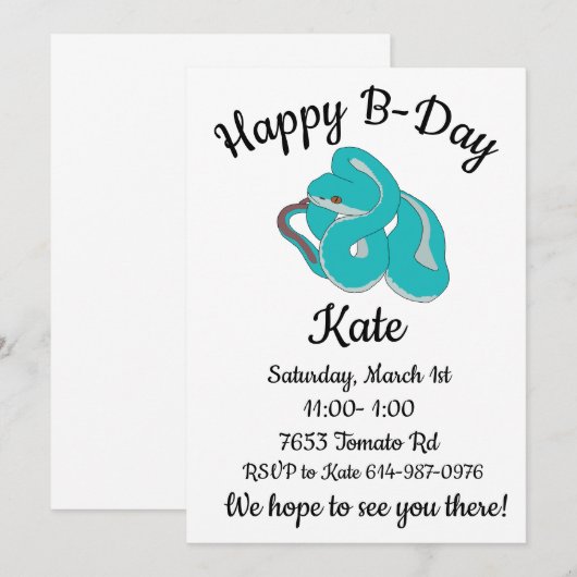 Gelukkige B-day Witte lippenboomadder Kaart (Voorkant / Achterkant)