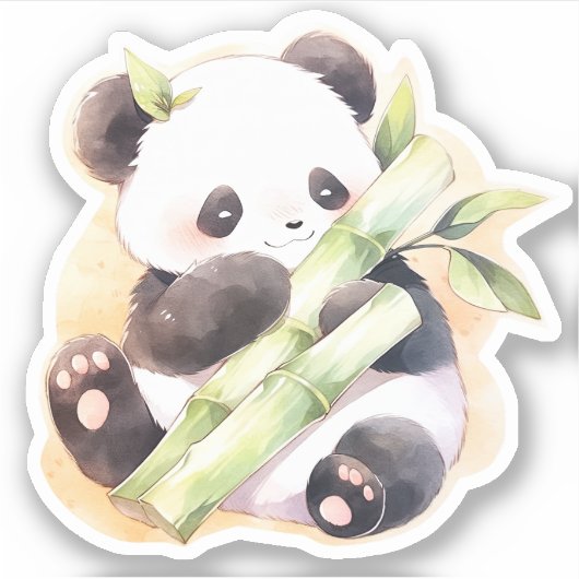 Gelukkige Baby panda met bamboe Sticker (Voorkant)