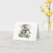 Gelukkige Baby Waterverf Olifant met Bloemen BLANK Kaart (Gele Bloem)