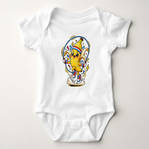 Gelukkige Banaan Springtouw Tekent Fitness Mascott Romper