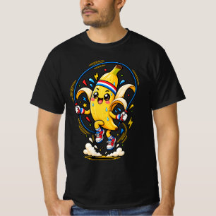 Gelukkige Banaan Springtouw Tekent Fitness Mascott T-shirt