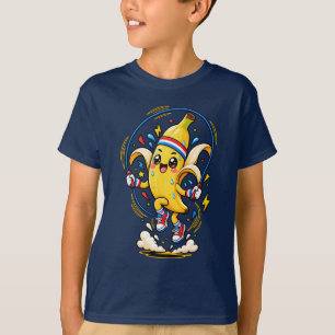 Gelukkige Banaan Springtouw Tekentrek Fitness Masc T-shirt