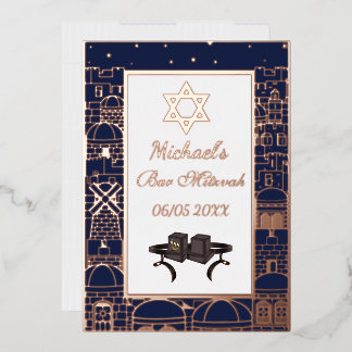 Gelukkige Bar Mitswa Jeruzalem Kotel Tefillin Goud Folie Uitnodiging