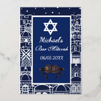 Gelukkige Bar Mitswa Jeruzalem Kotel Tefillin Zilv Folie Uitnodiging