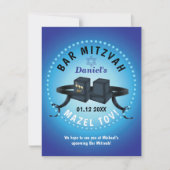 Gelukkige Bar Mitzvah 20XX Blauwe Decoratie RSVP Kaartje (Voorkant)