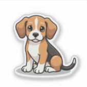 Gelukkige Beagle Puppy – Chibi Kunst Sticker (Voorkant)