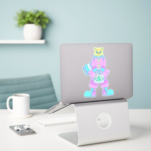 Gelukkige Beer Sticker (Laptop op bureau)