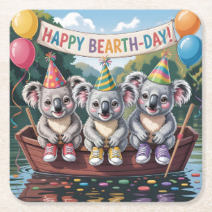 "Gelukkige Beertje-dag" Koeala Boot Feest Illustra Kartonnen Onderzetters