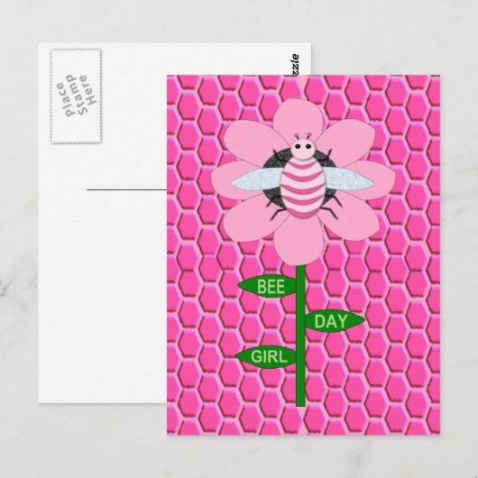Gelukkige Bij-dag Meisje Roze Verjaardag Hommels Briefkaart (Voorkant / Achterkant)