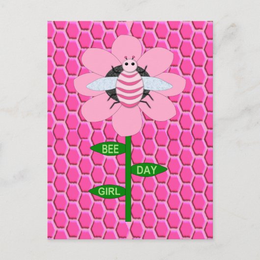 Gelukkige Bij-dag Meisje Roze Verjaardag Hommels Briefkaart (Voorkant)