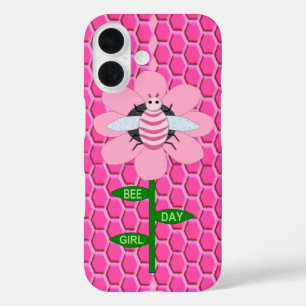 Gelukkige Bij-dag Meisje Roze Verjaardag Hommels iPhone 16 Hoesje