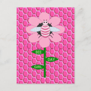 Gelukkige Bij-dag Meisje Roze Verjaardag Hommeltje Briefkaart