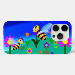 Gelukkige bijen in een bloemenveld iPhone 15 pro case