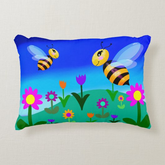 Gelukkige bijen in een bloemveld accent kussen (Voorkant)