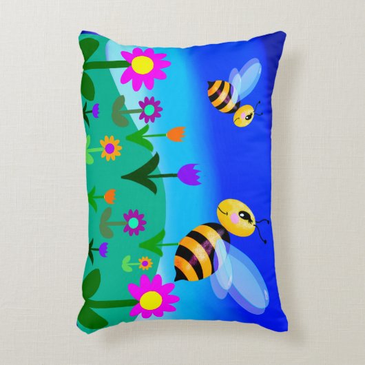 Gelukkige bijen in een bloemveld accent kussen (Voorkant(Verticaal))