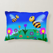 Gelukkige bijen in een bloemveld accent kussen (Achterkant)