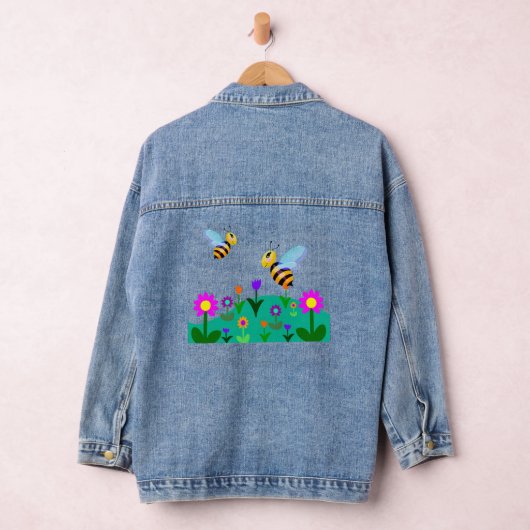 Gelukkige bijen in een bloemveld denim jacket (Hangar)