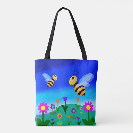 Gelukkige bijen in een bloemveld tote bag (Achterkant)