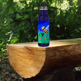 Gelukkige bijen in een bloemveld waterfles 