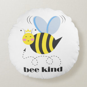 Gelukkige bijenprinses met kroon en slogan Bee Kin Rond Kussen
