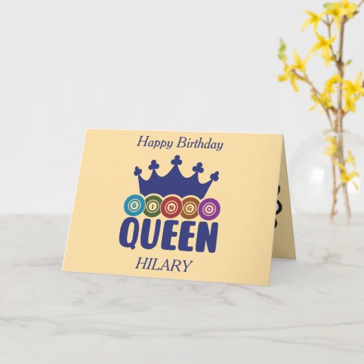 Gelukkige Bingo Koningin Verjaardag Kaart (Gele Bloem)