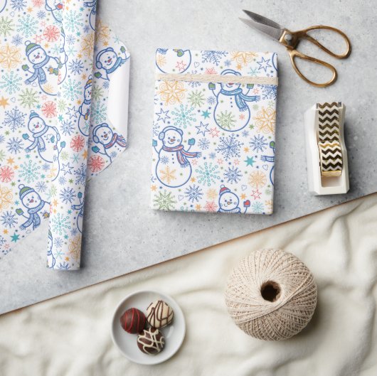 Gelukkige Blauwe Sneeuwmannen Cadeaupapier (Crafts)