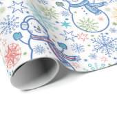 Gelukkige Blauwe Sneeuwmannen Cadeaupapier (Rol Hoek)