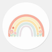 Gelukkige bloem gezichten pastel regenboog favor s ronde sticker (Voorkant)