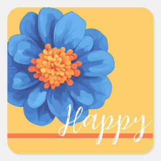 Gelukkige bloem in blauw geel en sinaasappel vierkante sticker