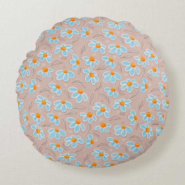 Gelukkige Bloemen Worp Kussen (Voorkant)