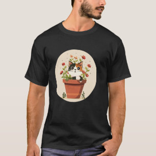 Gelukkige Bloempot met Kat en Planten voor tuinier T-shirt