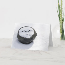 Gelukkige Boeddha Met Sneeuw Gezicht Nieuwjaar Kaa Feestdagen Kaart