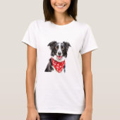 Gelukkige Border Collie met Red Heart Bandana T-shirt (Voorkant)