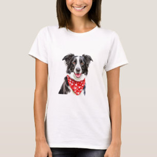 Gelukkige Border Collie met Red Heart Bandana T-shirt