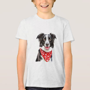 Gelukkige Border Collie met Red Heart Bandana Tri-Blend Shirt