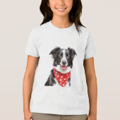 Gelukkige Border Collie met Red Heart Bandana Tri-Blend Shirt (Voorkant)