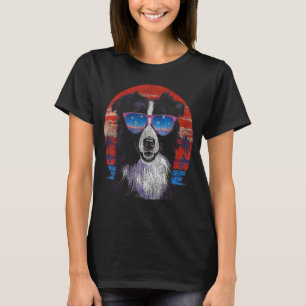 Gelukkige Border Collie Retro Zonsondergang 70s Vo T-shirt