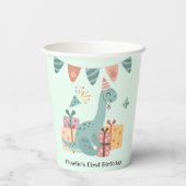 Gelukkige Brachiosaurus Dinosaurus met verjaardags Papieren Bekers (Achterkant)