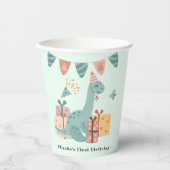 Gelukkige Brachiosaurus Dinosaurus met verjaardags Papieren Bekers (Voorkant)