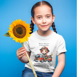 Gelukkige brandweerman rijdt rode vrachtwagen t-shirt