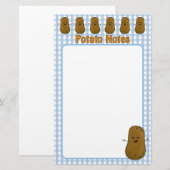 Gelukkige Bruine Aardappel Blauwe Gingham Briefpapier (Voorkant / Achterkant)