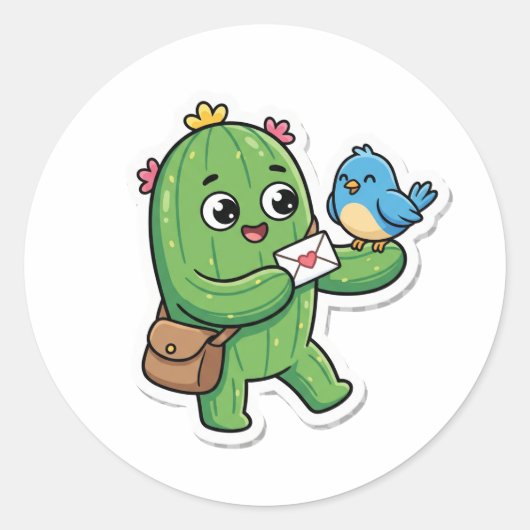 Gelukkige Cactus Postbode Cute Die-Cut Sticker (Voorkant)